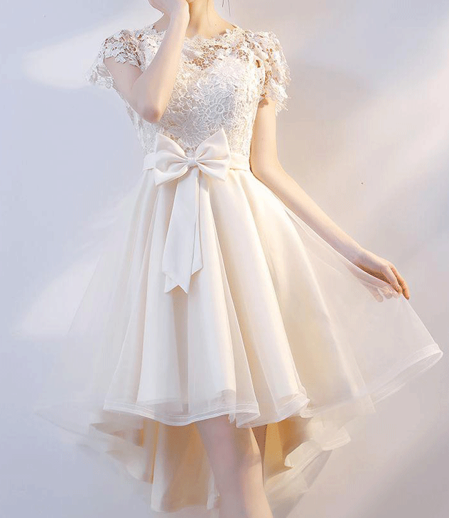 [셀프웨딩/생일파티]화이트 자수 포인트 허리리본 미니 드레스