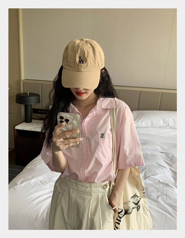 [화이트/핑크] 루즈핏 반팔 셔츠